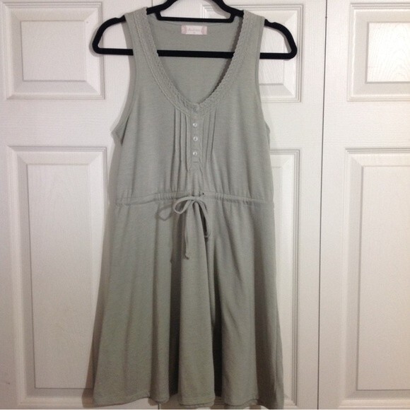 ALTAR'D STATE Size Medium Green Fit & Flare Dress Crochet Trim Drawstring Waist - Picture 1 of 6